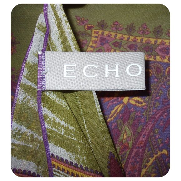 ECHO 100% Silk Handkerchief Scarf Blouse Poncho - Picture 9 of 14
